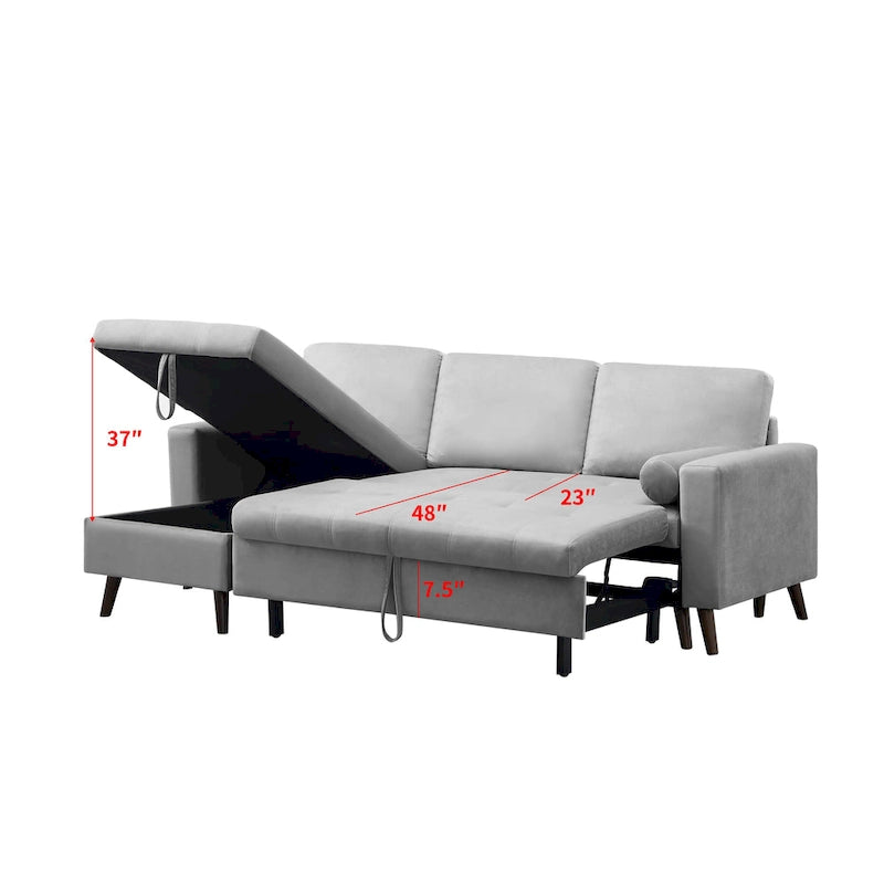 88 Reversible Pull out Sleeper Sectional Storage Sofa Bed,Corner sofa-bed with Storage Chaise Left/Right Handed Chaise