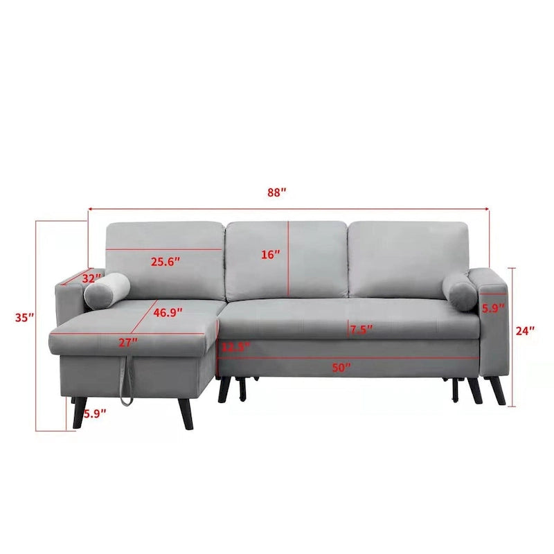 88 Reversible Pull out Sleeper Sectional Storage Sofa Bed,Corner sofa-bed with Storage Chaise Left/Right Handed Chaise