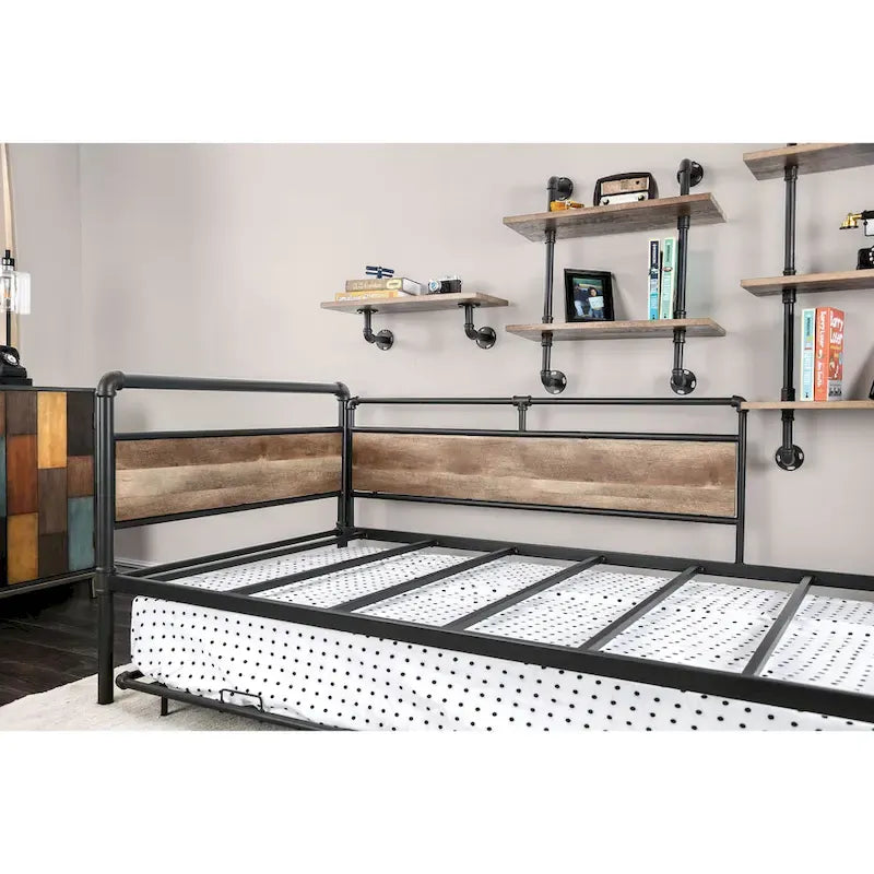 Industrial Black Metal Twin Corner Daybed