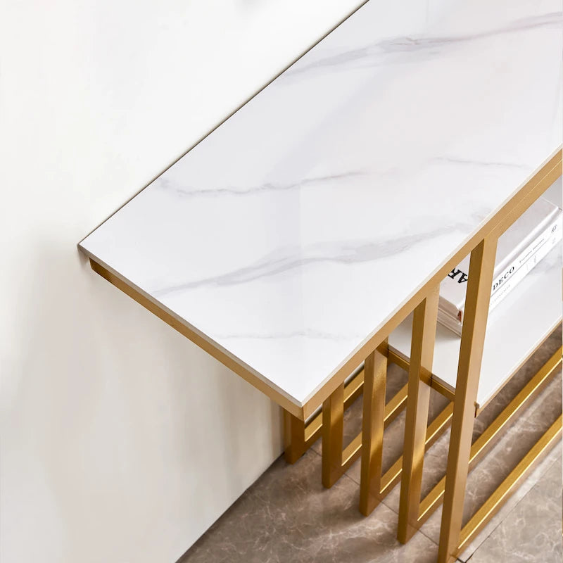 Modern Console Table, Metal Frame with Adjustable foot pads for Entrance, Corridor, Living room & Office.(Black)