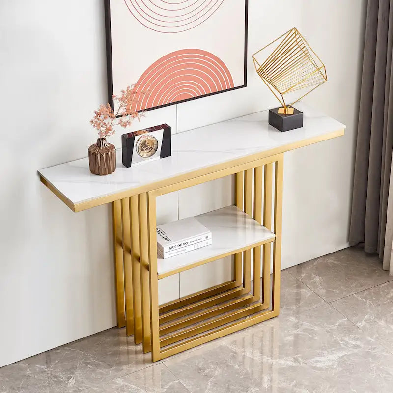 Modern Console Table, Metal Frame with Adjustable foot pads for Entrance, Corridor, Living room & Office.(Black)
