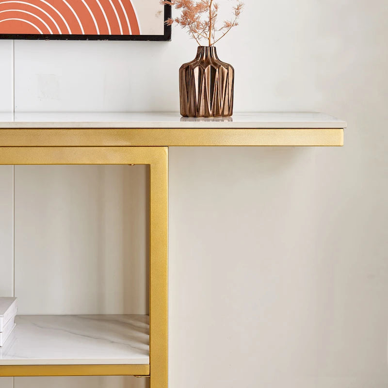 Modern Console Table, Metal Frame with Adjustable foot pads for Entrance, Corridor, Living room & Office.(Black)
