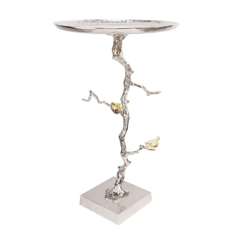 28 White and Gold Welling Demilune Round Side Table