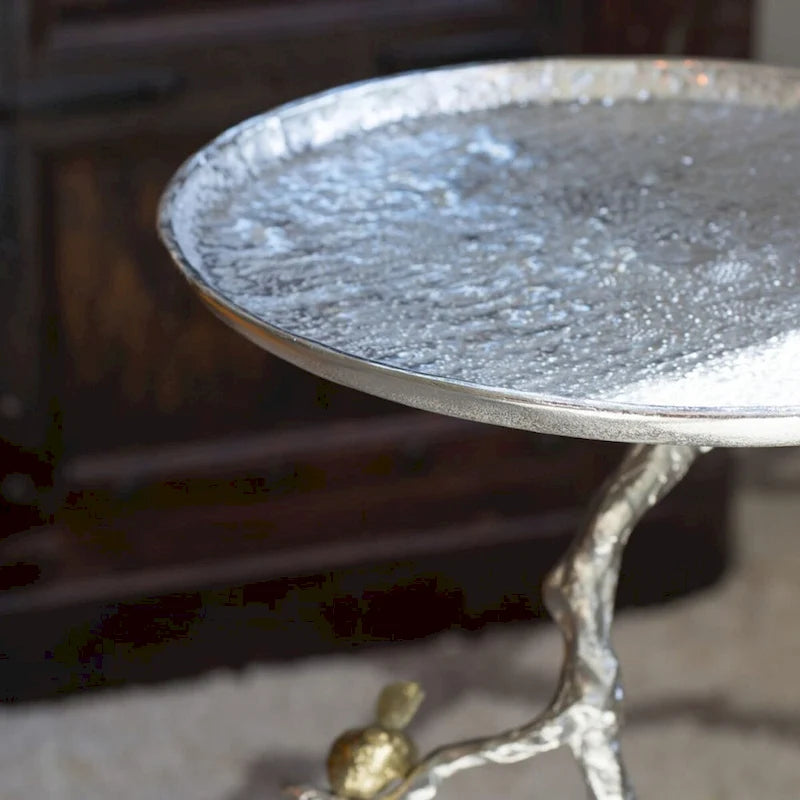 28-Inch White and Gold Demilune Round Side Table