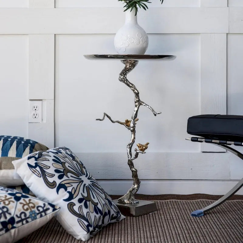 28-Inch White and Gold Demilune Round Side Table
