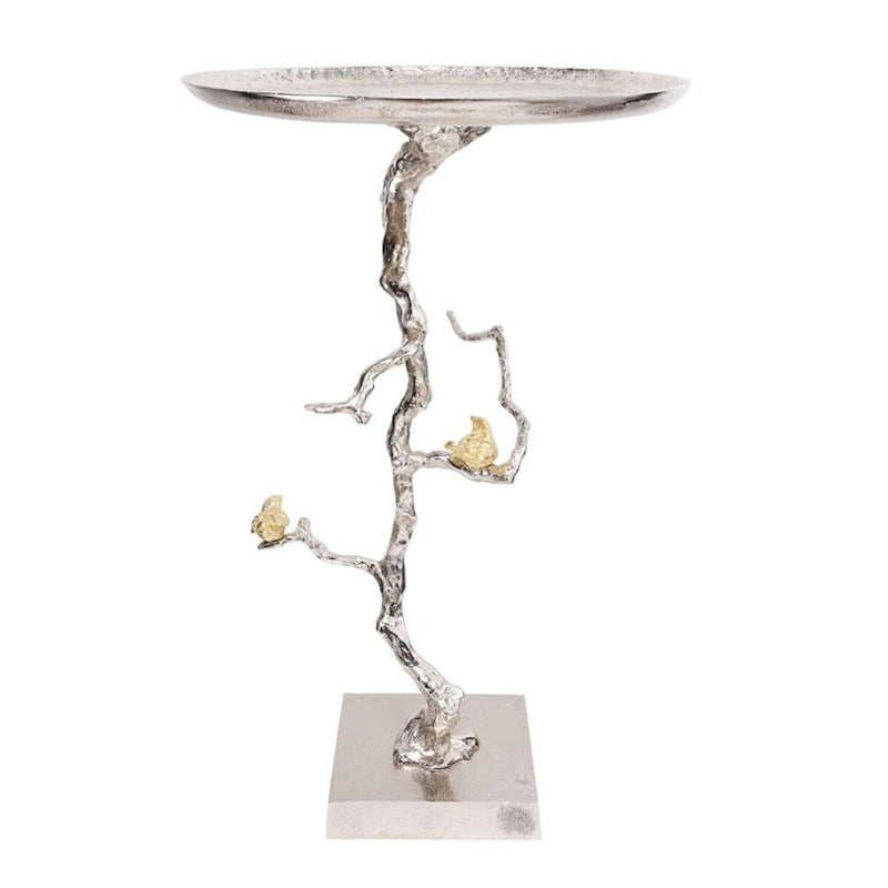 28-Inch White and Gold Demilune Round Side Table