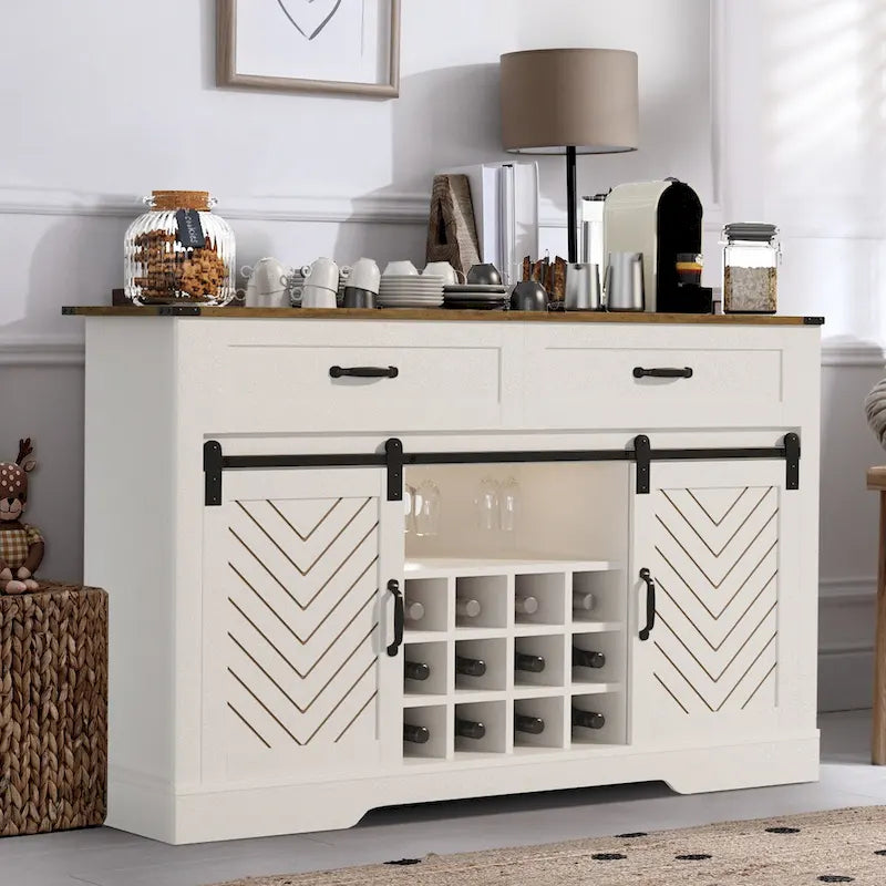 52-Inch Bar Cabinet with Wine Rack and Large Storage