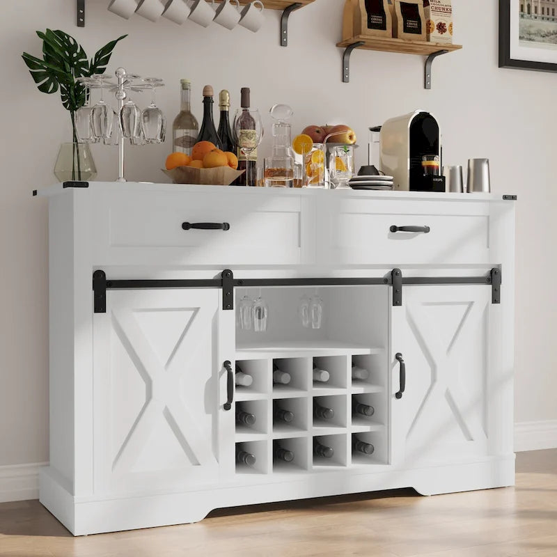 52-Inch Bar Cabinet with Wine Rack and Large Storage