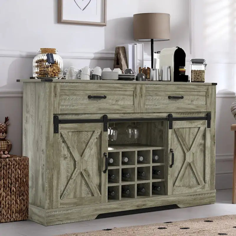 52-Inch Bar Cabinet with Wine Rack and Large Storage