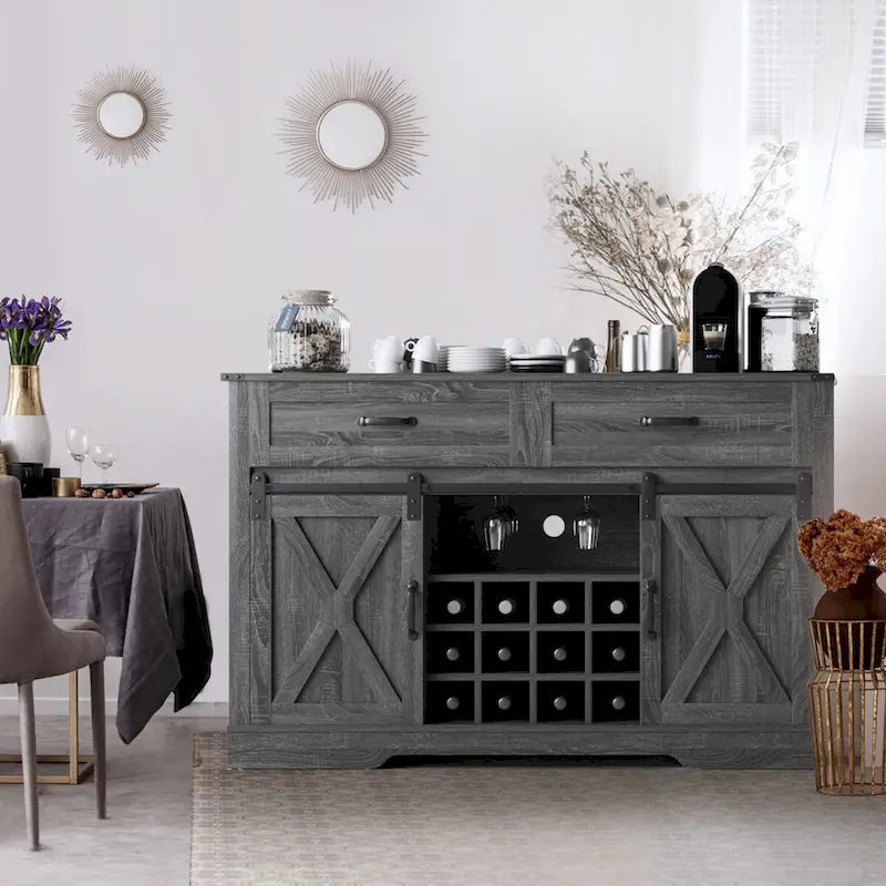 52-Inch Bar Cabinet with Wine Rack and Large Storage