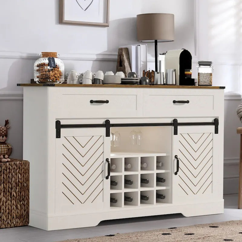 52-Inch Bar Cabinet with Wine Rack and Large Storage
