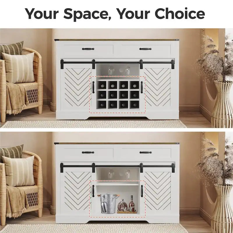 52-Inch Bar Cabinet with Wine Rack and Large Storage