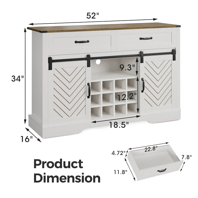 52-Inch Bar Cabinet with Wine Rack and Large Storage