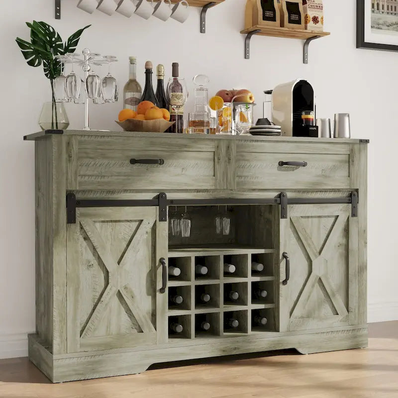 52-Inch Bar Cabinet with Wine Rack and Large Storage
