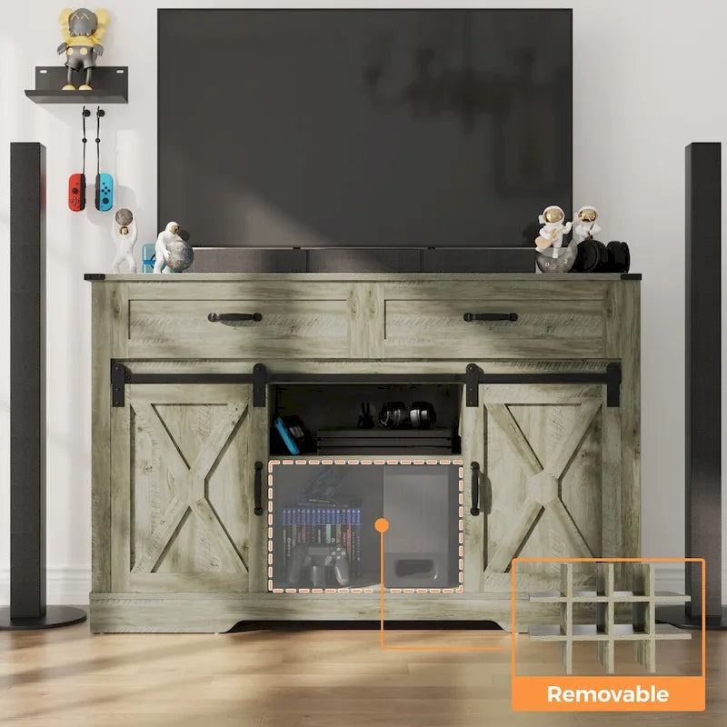 52-Inch Bar Cabinet with Wine Rack and Large Storage