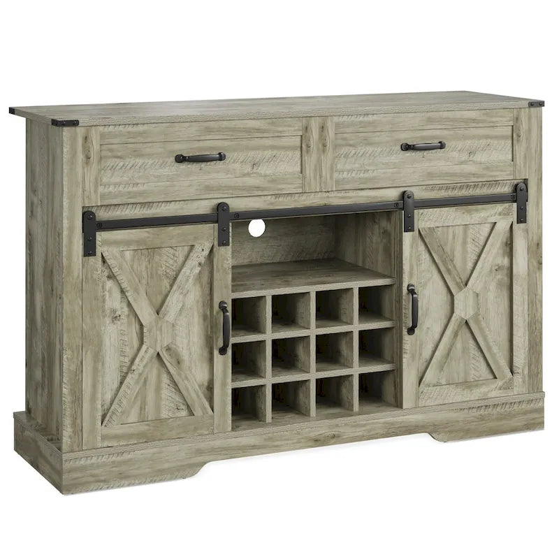 52-Inch Bar Cabinet with Wine Rack and Large Storage
