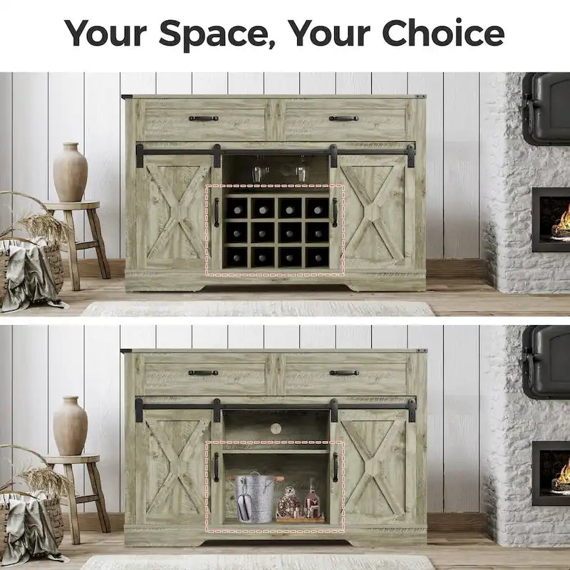 52-Inch Bar Cabinet with Wine Rack and Large Storage