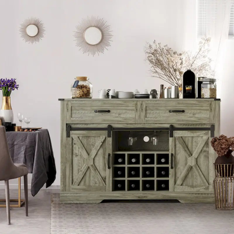 52-Inch Bar Cabinet with Wine Rack and Large Storage