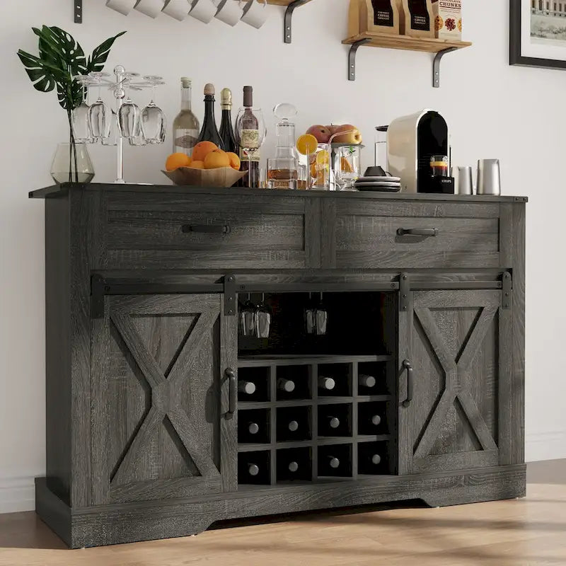 52-Inch Bar Cabinet with Wine Rack and Large Storage