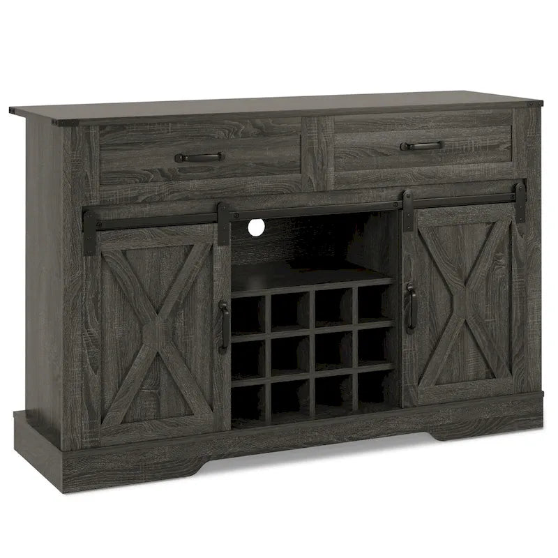 52-Inch Bar Cabinet with Wine Rack and Large Storage