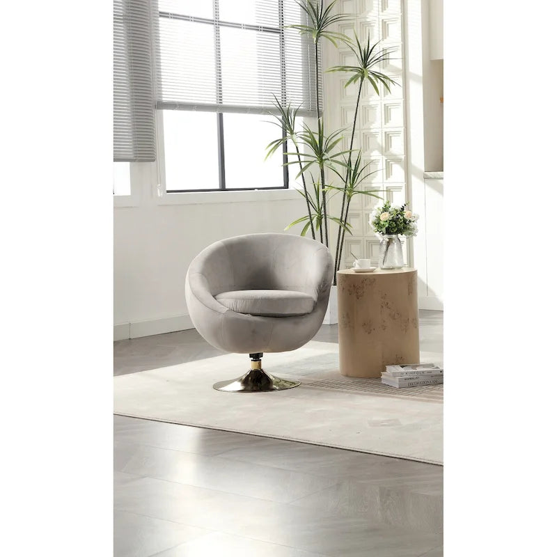 Velvet 360° Swivel Right Cuddle Barrel Accent Chair