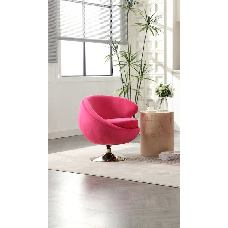Velvet 360° Swivel Right Cuddle Barrel Accent Chair