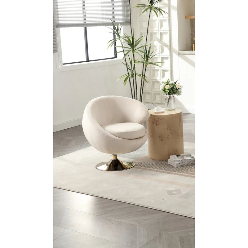 Velvet 360° Swivel Right Cuddle Barrel Accent Chair