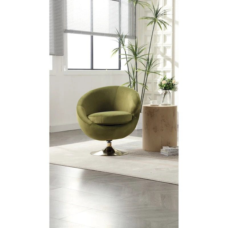 Velvet 360° Swivel Right Cuddle Barrel Accent Chair