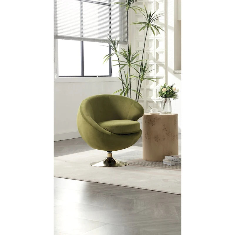 Velvet 360° Swivel Right Cuddle Barrel Accent Chair
