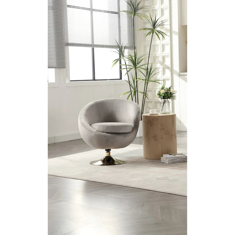 Velvet 360° Swivel Right Cuddle Barrel Accent Chair