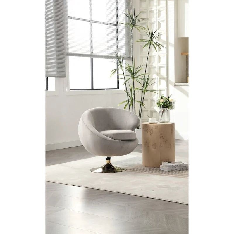 Velvet 360° Swivel Right Cuddle Barrel Accent Chair