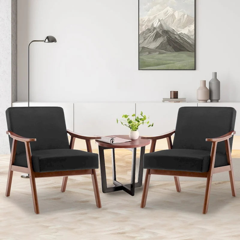 Mid-Century Modern Accent Chair with Solid Wood Frame, Set of 1