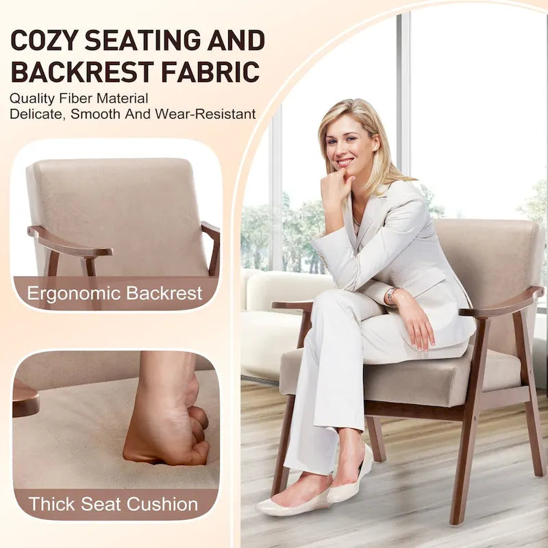 Mid-Century Modern Accent Chair with Solid Wood Frame, Set of 1