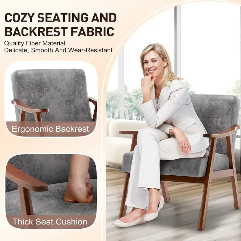 Mid-Century Modern Accent Chair with Solid Wood Frame, Set of 1