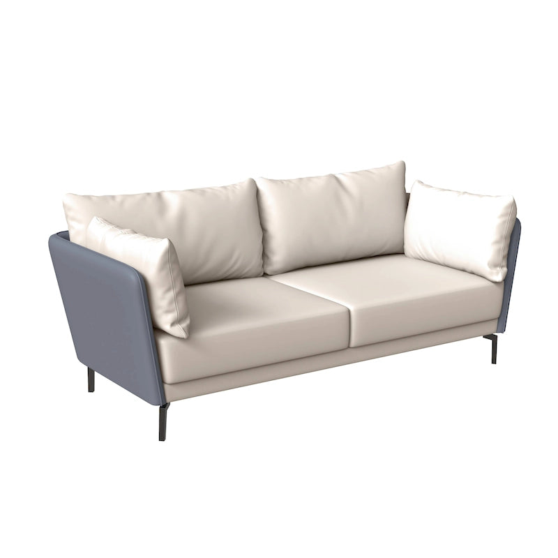 3-Seater Leather Sofa with Metal Legs and Removable Cushions