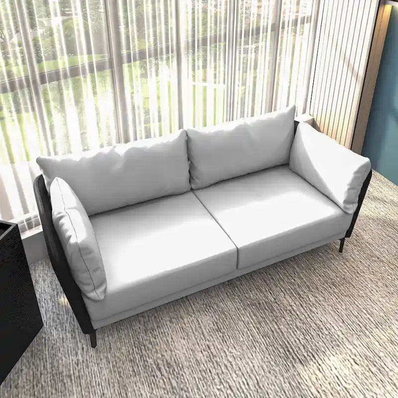 3-Seater Leather Sofa with Metal Legs and Removable Cushions