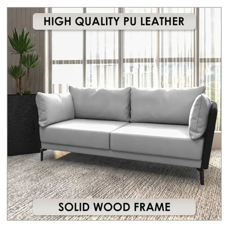 3-Seater Leather Sofa with Metal Legs and Removable Cushions