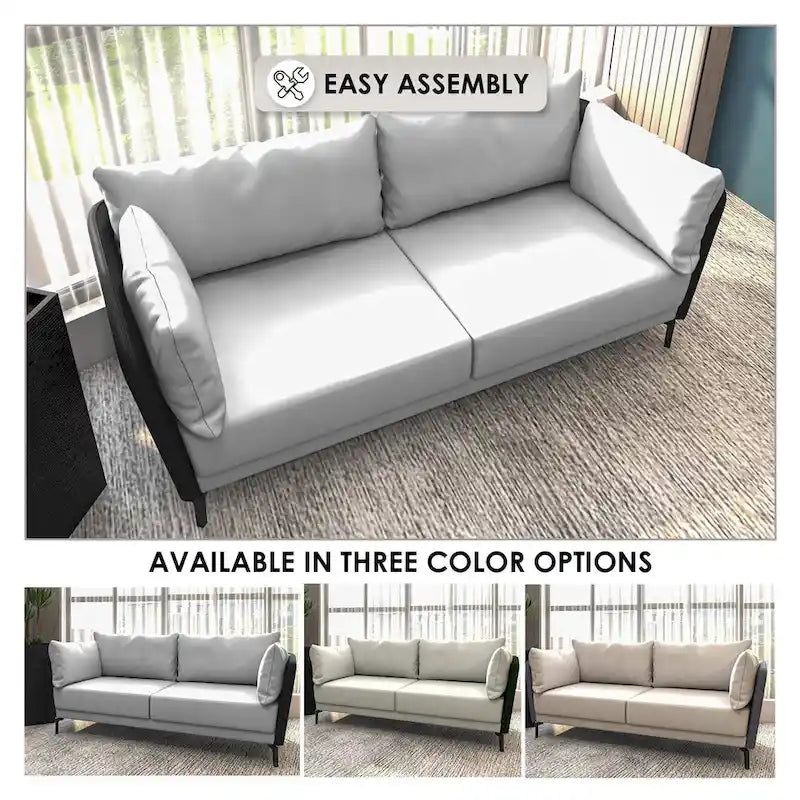 3-Seater Leather Sofa with Metal Legs and Removable Cushions