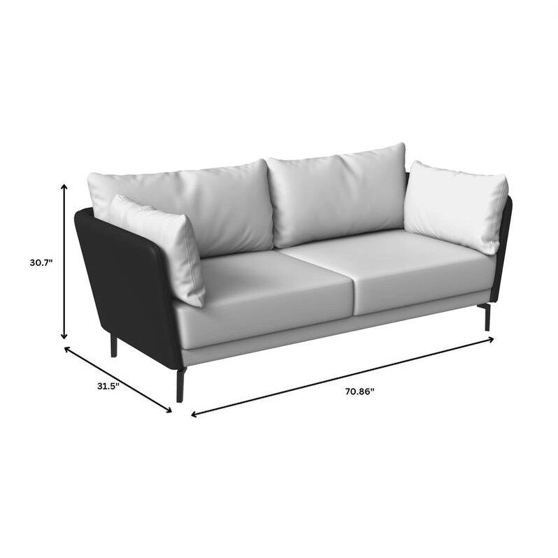 3-Seater Leather Sofa with Metal Legs and Removable Cushions