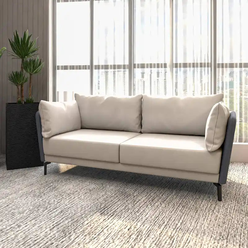 3-Seater Leather Sofa with Metal Legs and Removable Cushions