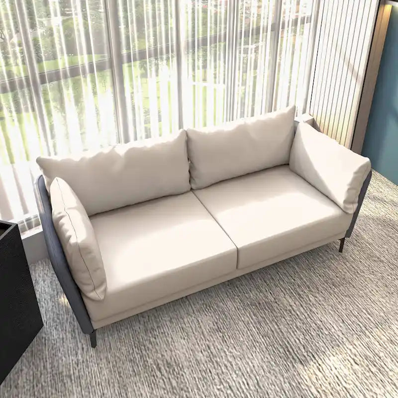 3-Seater Leather Sofa with Metal Legs and Removable Cushions