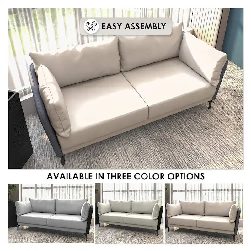 3-Seater Leather Sofa with Metal Legs and Removable Cushions