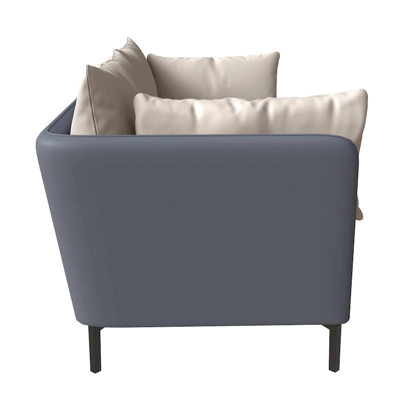 3-Seater Leather Sofa with Metal Legs and Removable Cushions
