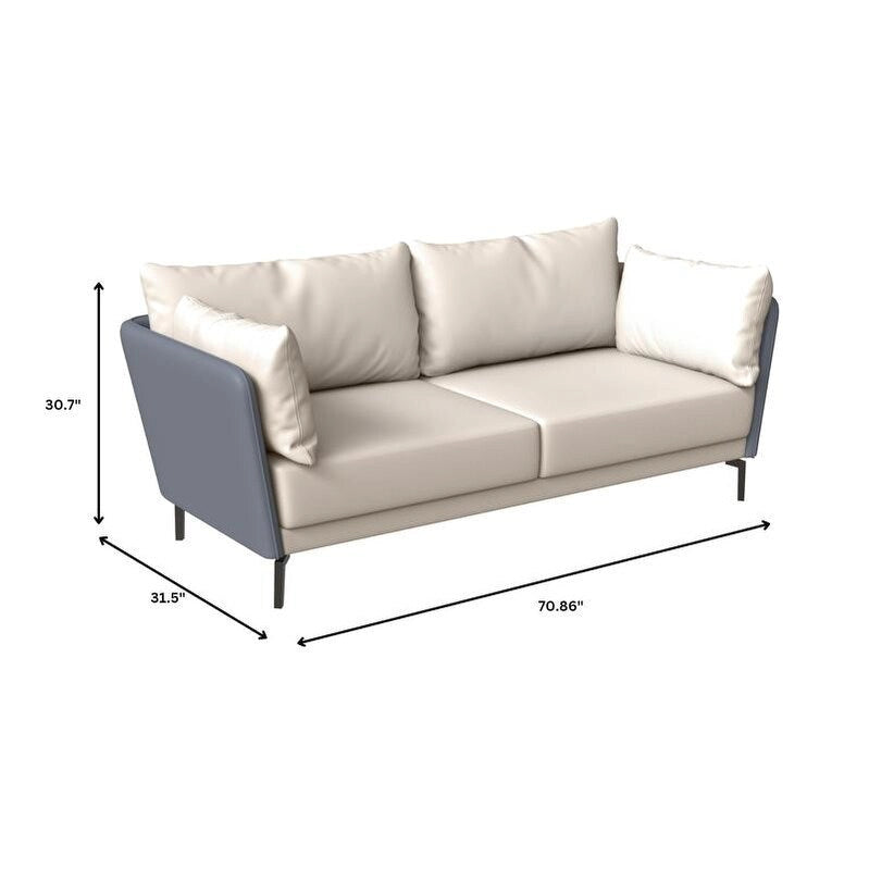 3-Seater Leather Sofa with Metal Legs and Removable Cushions