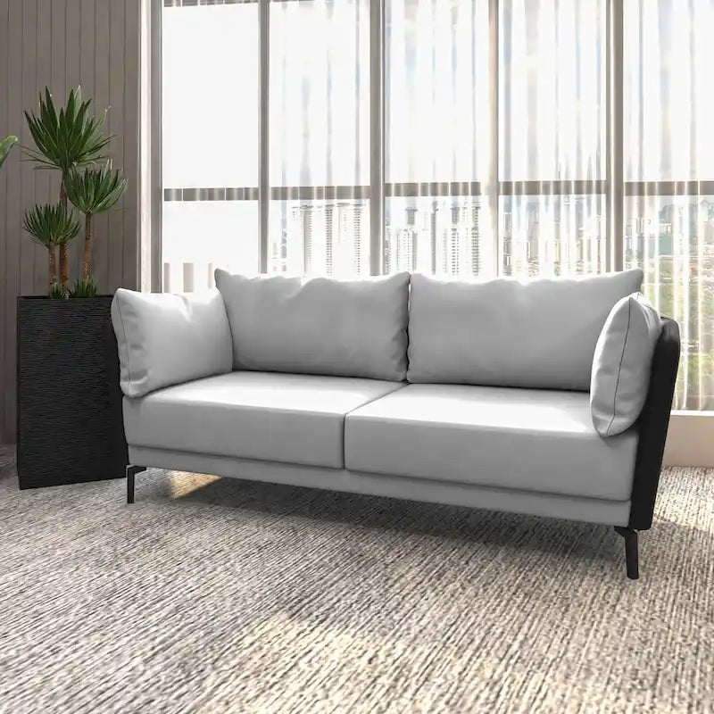 3-Seater Leather Sofa with Metal Legs and Removable Cushions