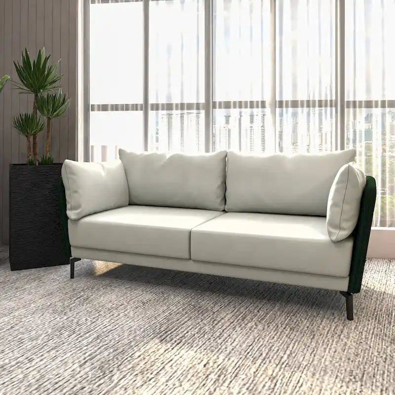3-Seater Leather Sofa with Metal Legs and Removable Cushions