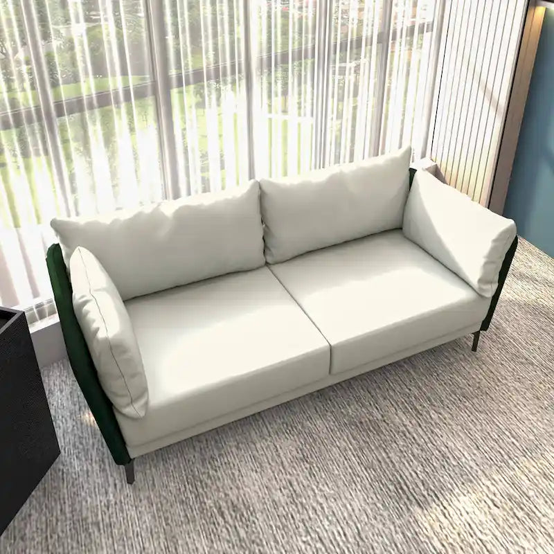 3-Seater Leather Sofa with Metal Legs and Removable Cushions