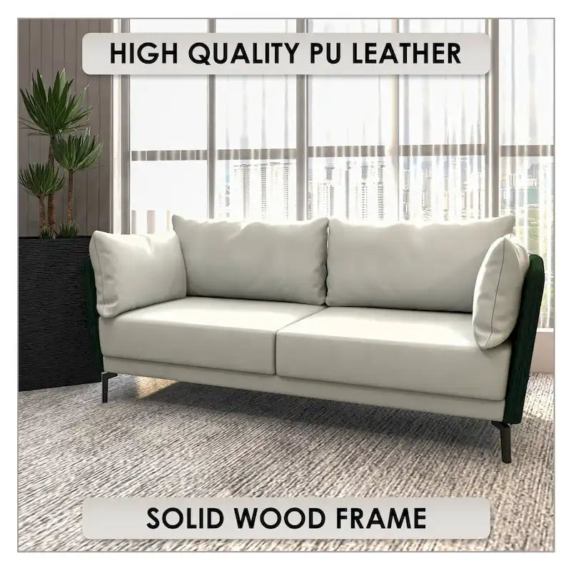 3-Seater Leather Sofa with Metal Legs and Removable Cushions