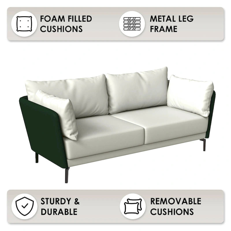 3-Seater Leather Sofa with Metal Legs and Removable Cushions