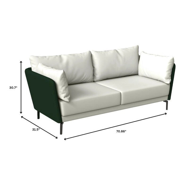 3-Seater Leather Sofa with Metal Legs and Removable Cushions